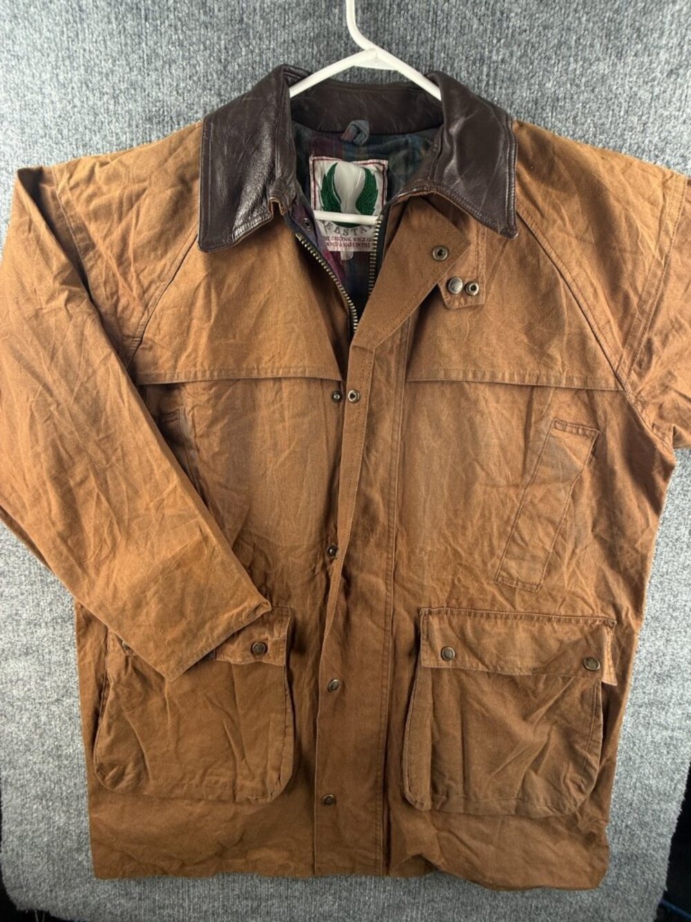 VTG Belstaff Large Waxed Canvas Jacket Lined Leather Collar England Brown Men
